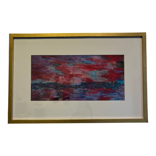 Molly Schiff Painting 1960s Abstracted Wax Pastel on Paper Gold Frame For Sale
