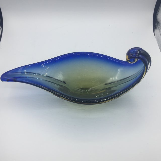 Murano Blue Green and Yellow Handled Dish For Sale In Miami - Image 6 of 7