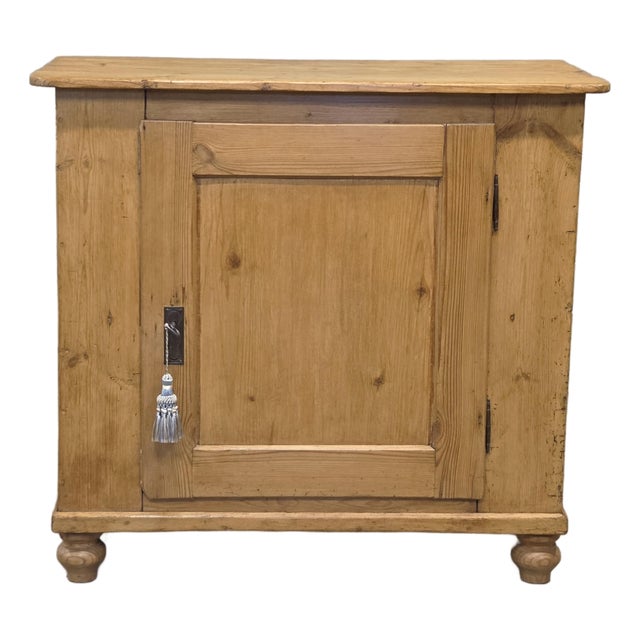Antique English Pine Single Door Cupboard With Working Key and Original Hardware For Sale