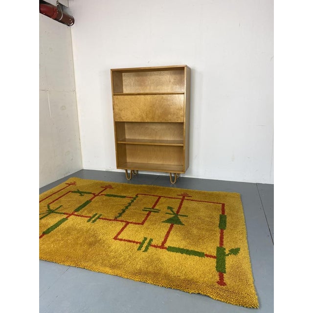 Mid-Century Art Deco Modernist Yellow, Red, Green Wool Rug, 1930s For Sale - Image 16 of 17