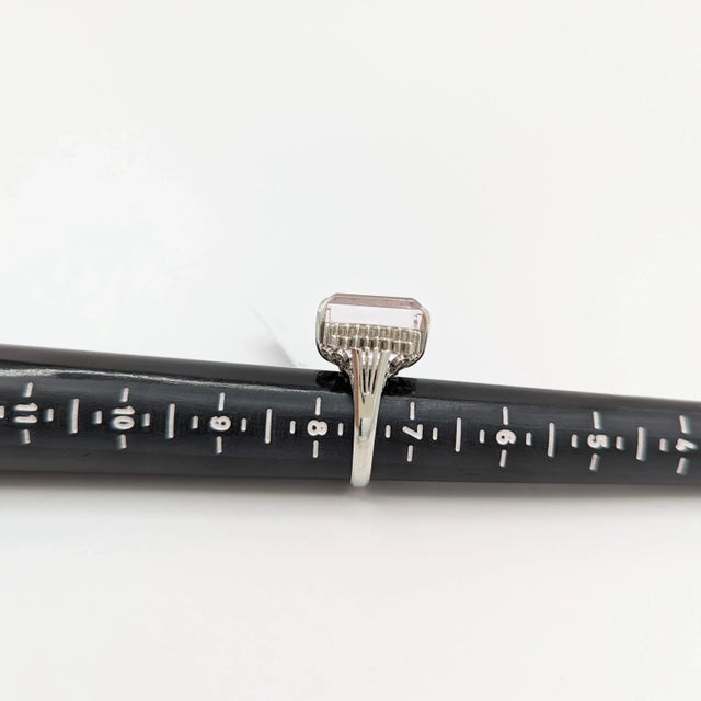 Metal Pink Kunzite and White Diamond Cocktail Ring in 18K White Gold, size 7.5 For Sale - Image 7 of 7