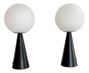 Modernist Italian Table Lamps in Glass and Metal by Tre Ci Luce, 1980s, Set of 2
