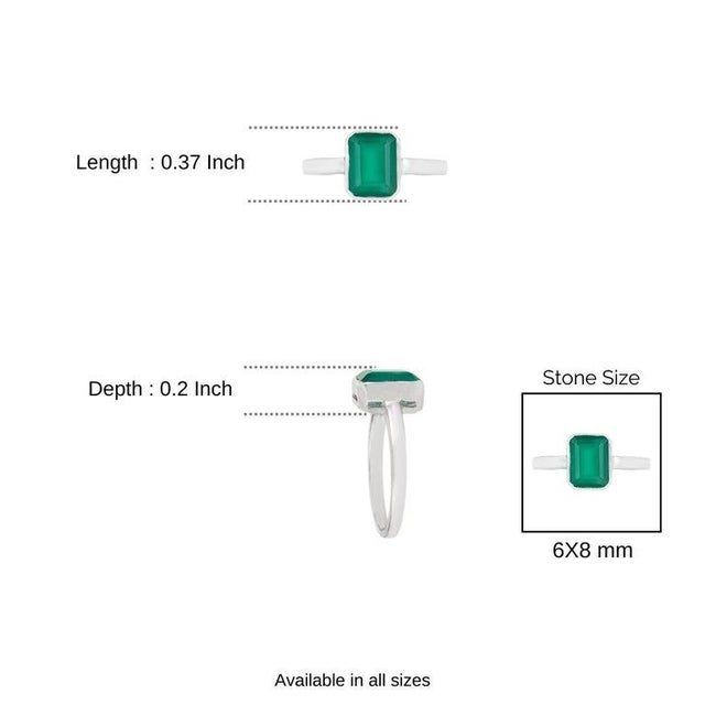 Classic Bezel Set Green Onyx Solitaire Ring in 925 Silver- Unisex Ring- Size 6 For Sale - Image 9 of 12
