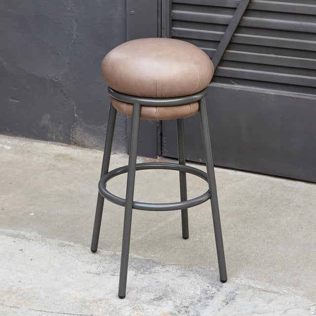 Contemporary Leather and Lacquered Metal Grasso Stool in Brown by Stephen Burks For Sale - Image 3 of 14