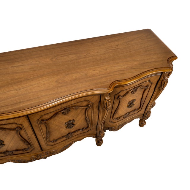 Wood Vintage French Provincial Walnut Credenza Buffet Sideboard Carved Rococo 79" For Sale - Image 7 of 18