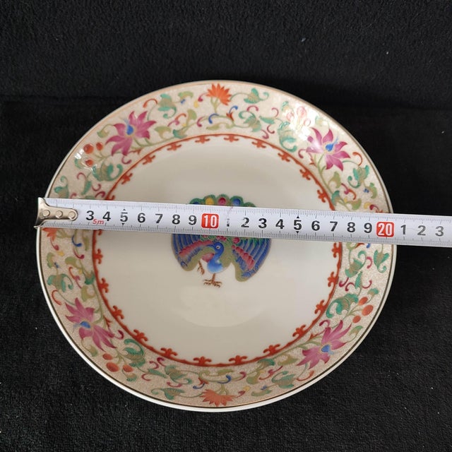 Chinese Ceramic Plate,Qianlong Marked Famille Rose Porcelain Plate Hand Painted Peacock and Flowers Pattern For Sale - Image 9 of 11