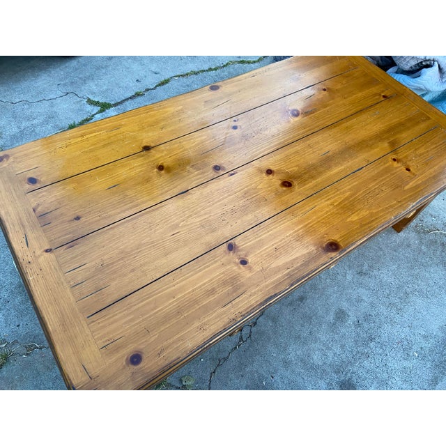 Farmhouse Drexel Furniture Rustic Farmhouse Pine Wood Coffee Table For Sale - Image 3 of 12