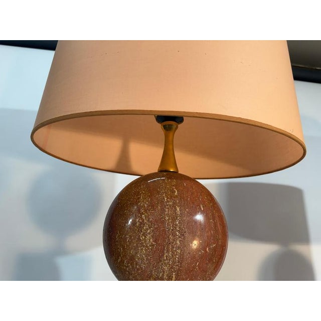 1970s Red Travertine and Brass Lamps from Philippe Barbier, 1970s, Set of 2 For Sale - Image 5 of 13