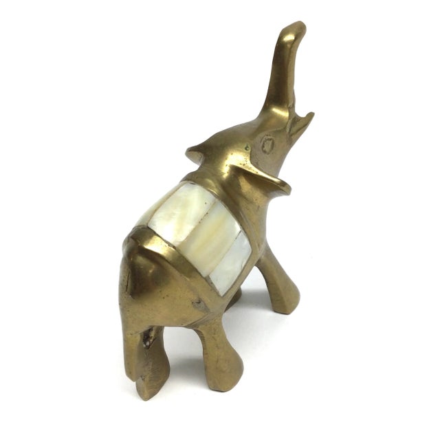 1960s Miniature Brass Elephant With Mother of Pearl Inlaid Saddle For Sale - Image 5 of 9