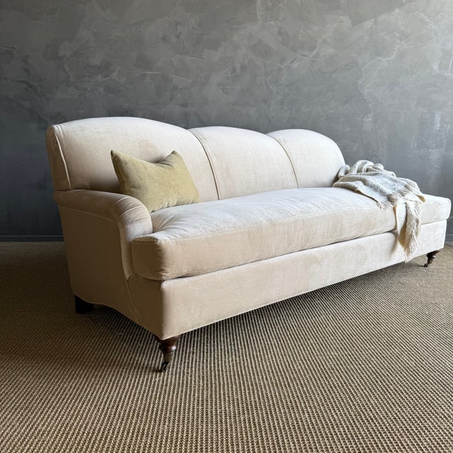 Not Yet Made - Made To Order Custom Made Modern English Arm Sofa in Performance Linen Velvet - 86" For Sale - Image 5 of 9