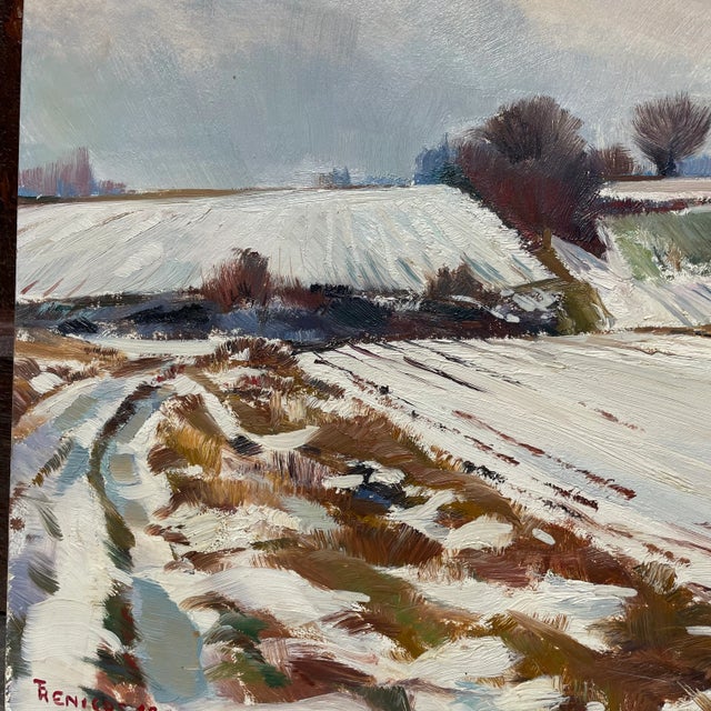 Beautiful oil on panel by the Belgian painter Tony Reniers (1923-2013), titled "Grasses Neiges" on the back and dated...