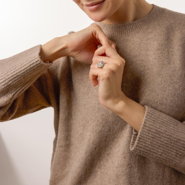 1960s 1960s Mid Century Old European Cut Diamond Ruby Platinum Buckle Ring, Size 5 For Sale - Image 5 of 6