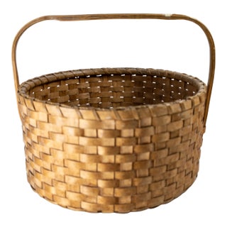 19th or 20th Century Ash Splint Shaker Handled Basket For Sale