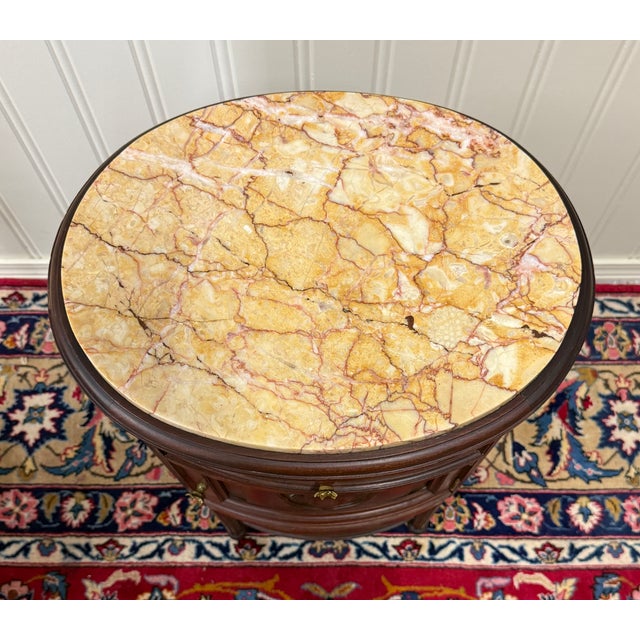 Brown Antique Pair French Louis XVI Style Marble Top NIghtstands End Tables c.1920s-30 For Sale - Image 8 of 18