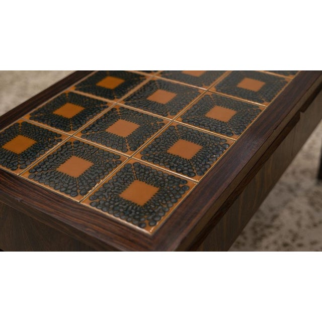 Low Rosewood Entryway Drawer Table with Ceramic Tiles, Denmark, 1960s For Sale - Image 4 of 7