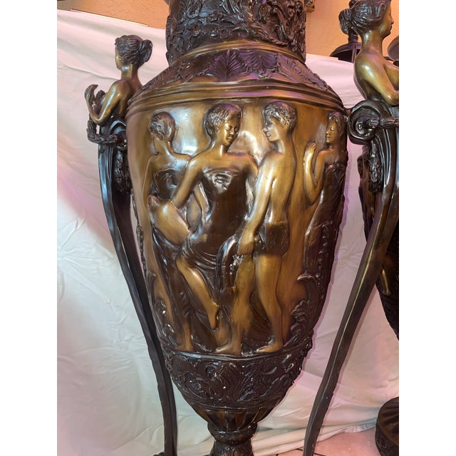 Huge Pair of French 19th Century Neoclassical Urns Solid Bronze For Sale - Image 9 of 12