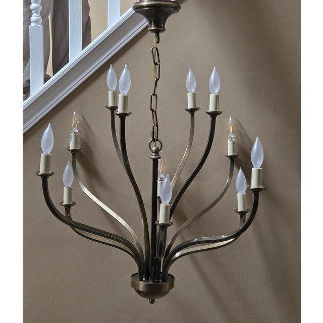 Sleek traditional or modern - extraordinary lines in a patina brass finish. Individual candles can accommodate shades for...