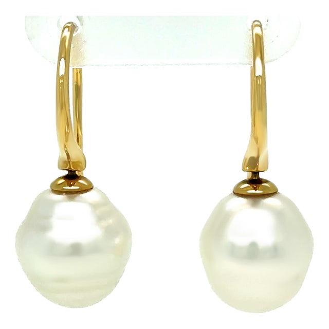 Paspaley 18ct Yellow Gold Australian South Sea Pearl Shepherd Hook Earrings 5.4g, Pair For Sale