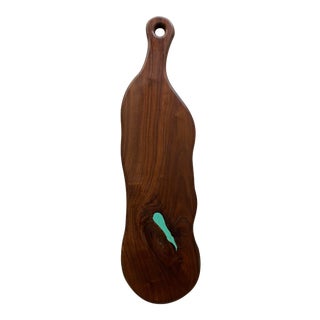 1970s Artisan Exotic Wood Freeform Cheese Board Charcuterie Tray For Sale