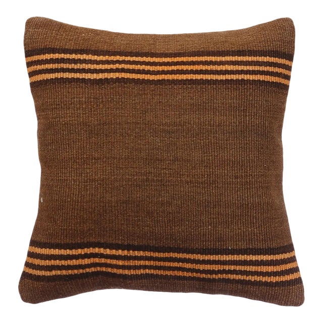Brown & Orange Striped Kilim Pillow For Sale