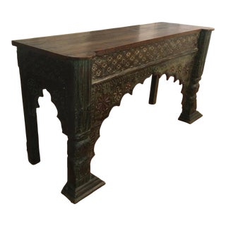 Wood Console Table With Hand Carved Designs For Sale