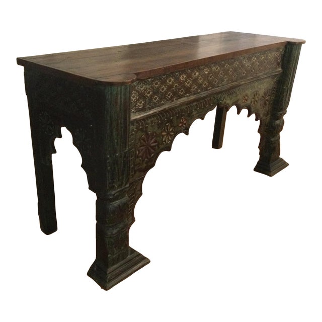 Wood Console Table With Hand Carved Designs For Sale