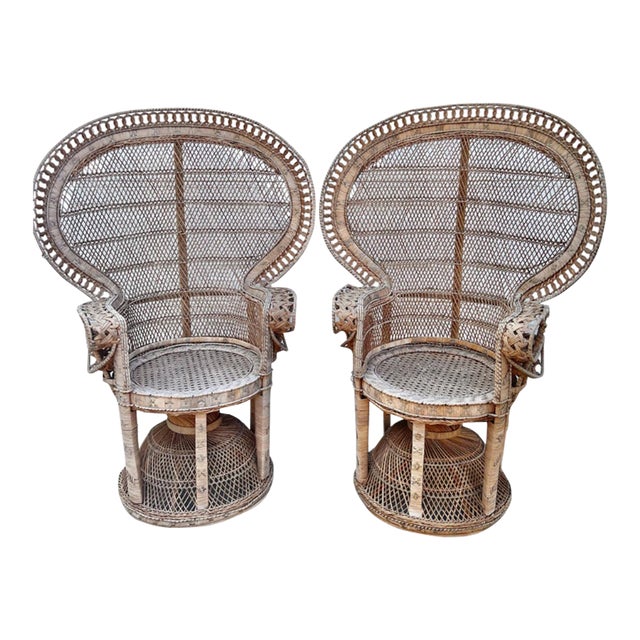 Vintage Wicker Emmanuel Peacock Chairs, Pair Chairish