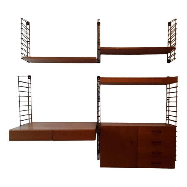 Mid-Century Minimalist Shelf System with Desk, Shelves, Closet and Drawers in Teak, 1960s For Sale - Image 11 of 11