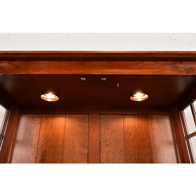Brown Ethan Allen Arts & Crafts Solid Cherry Wood Lighted Bookcase or Display Cabinet For Sale - Image 8 of 13
