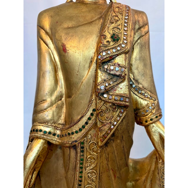Early 20th Century Early 20th Century Burmese Mandalay Standing Gilt Wood Buddha Sculpture For Sale - Image 5 of 11