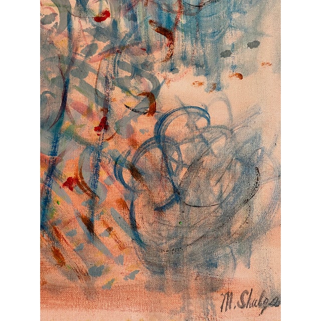 1970s 1970s Abstraction. Blue and Peach- Mixed Media Painting on Canvas Signed For Sale - Image 5 of 5