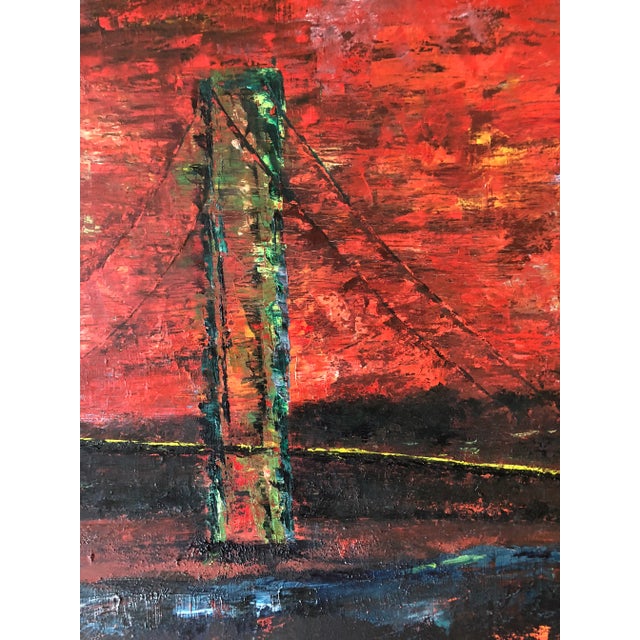 Abstract Large Vintage Abstract Bridge Painting Mid Century Signed For Sale - Image 3 of 7