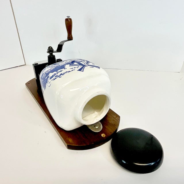 1940s Vintage Boho Chic Gustavian Delft Coffee Grinder Kitchen Accessory, Wall Mounted. For Sale - Image 6 of 10