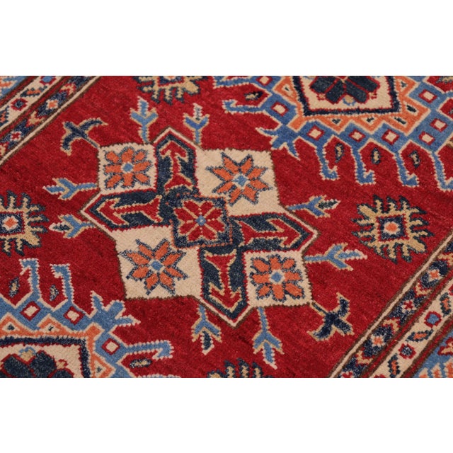 Tribal 1990s Rustic Kazak Red/Light Blue Wool Rug - 3'3'' X 4'9'' For Sale - Image 3 of 8