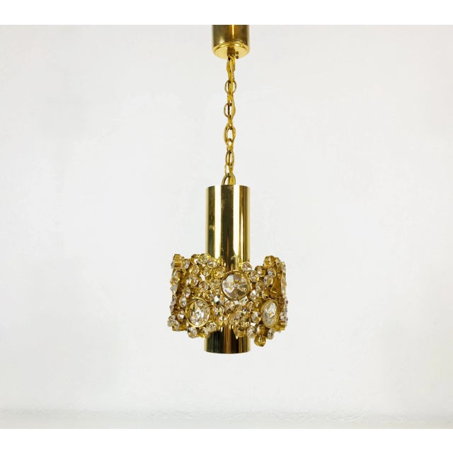 Palwa German Gilt Brass and Crystal Glass Chandelier from Palwa, 1970s For Sale - Image 4 of 16