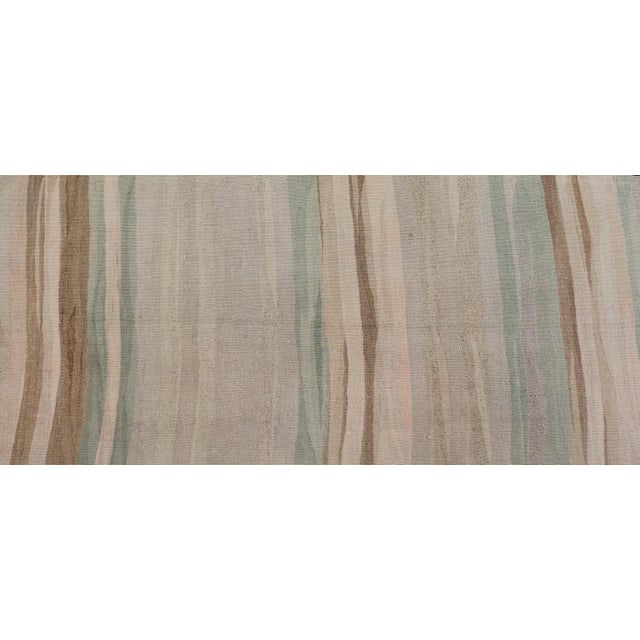 Mid 20th Century Subtle Horizontal Stripe Design Turkish Vintage Kilim Runner in Soft Pastels For Sale - Image 5 of 12