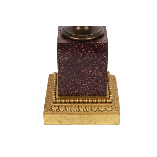 Bronze Pair of French Ormolu and Patinated Bronze Figural Busts on Porphyry Bases For Sale - Image 8 of 18