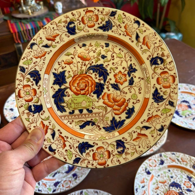 Set of 12 Vintage Imari Chinoiserie Luncheon Plates, Burleigh Ware, England, 9" For Sale - Image 4 of 18