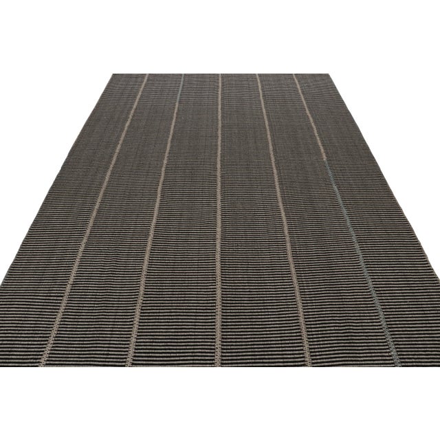 Contemporary Rug & Kilim’s Contemporary Kilim in Black, With Brown and Green Accents For Sale - Image 3 of 7