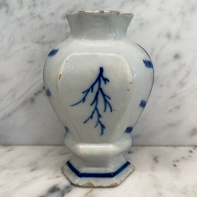 Early Antique Dutch Delft Blue and White Floral Vase, Netherlands For Sale - Image 4 of 18