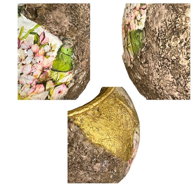 Contemporary Gilded Hydrangea Vessel With Aged Masonry Texture For Sale - Image 3 of 3