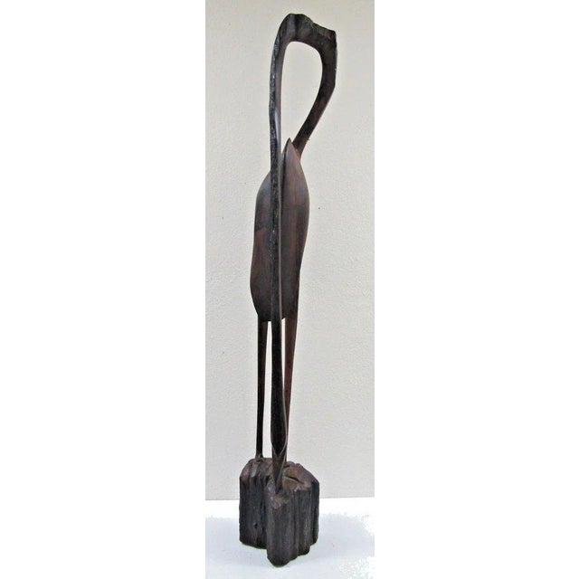 Early 20th Century African Tall Slender Wooden Crane Sculpture Attributed to Bunmi Babatunde For Sale - Image 4 of 8