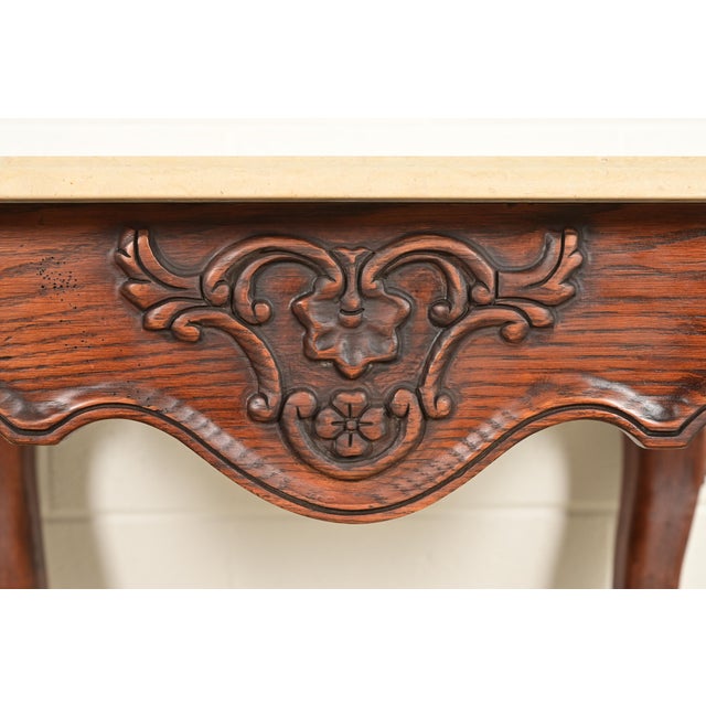 Brown Ralph Lauren French Rococo Louis XV Carved Oak Marble Top Tea Table or Center Table For Sale - Image 8 of 10
