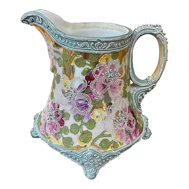 Japanese Nippon Morigage Porcelain Tankard, 7.5" Tall, Ca 1900 For Sale