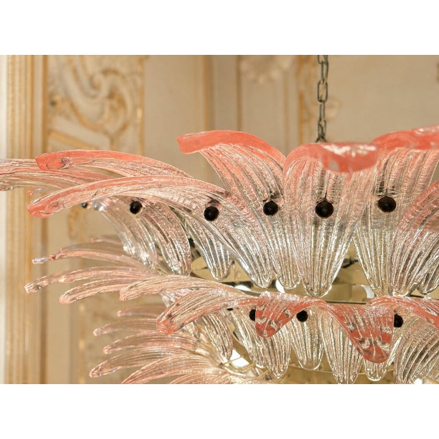 Monumental Pink Glass Leaf Chandelier, 1980 For Sale - Image 6 of 18