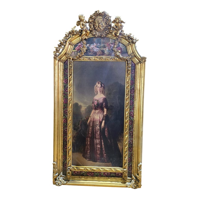 French Baroque Style Gold Leaf Portrait Frame – Ornate Wood Wall Art With Cherubs & Floral Details For Sale