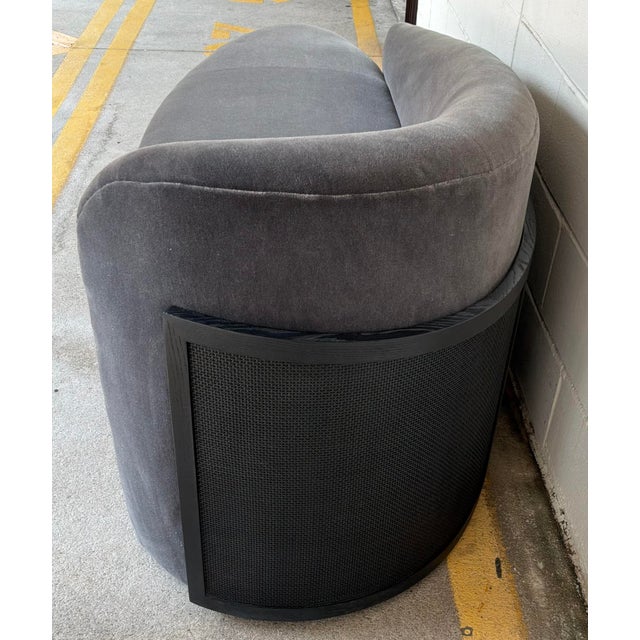 Original retail $21,642, stylish Thomas Pheasant for Baker Modern Dark Gray Mohair Nami Chaise Lounge, dark wood square...
