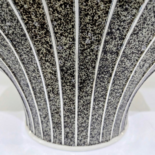 White Italian Art Deco Style Fan Shell Ceramic Vase, Mottled Green Brown Glaze, Made in Italy For Sale - Image 8 of 10