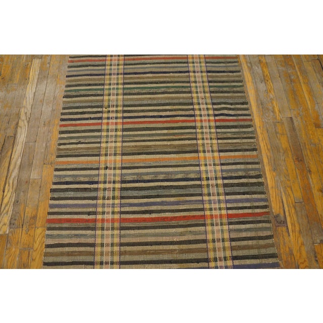 1930s Multicolor Stripe Antique American Rag Rug 3'4" X 12'0" Handknotted Wool Carpet For Sale - Image 4 of 6