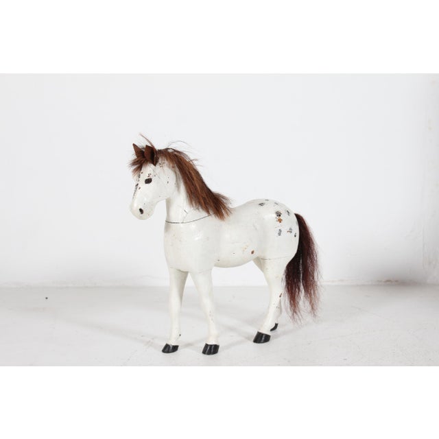 19th Century Large Antique Swedish Horse in Carved Wood with White Paint, 1890s For Sale - Image 5 of 11